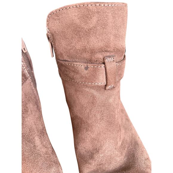 Merona Ankle Boots Women 9 Faux Suede Shoes Taupe Tan Heel Side Zip Neutral Chic - Picture 3 of 15